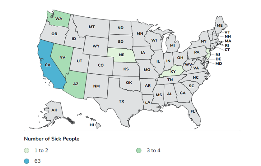 CDC map of eggs salmonella infection case