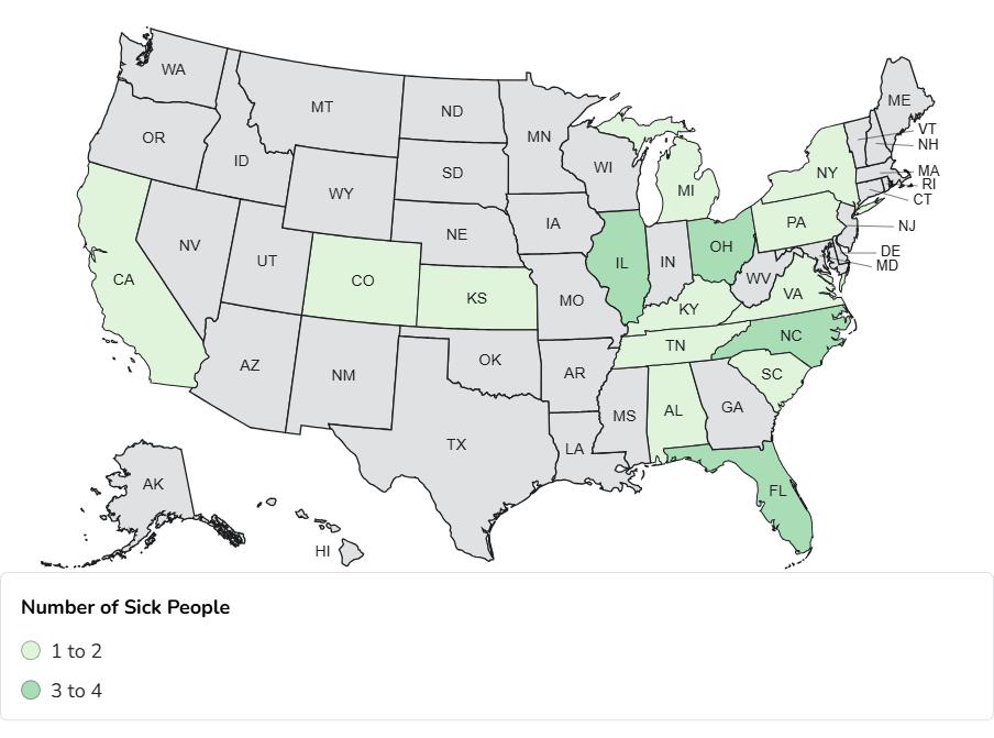 Salmonella infection cases in the US