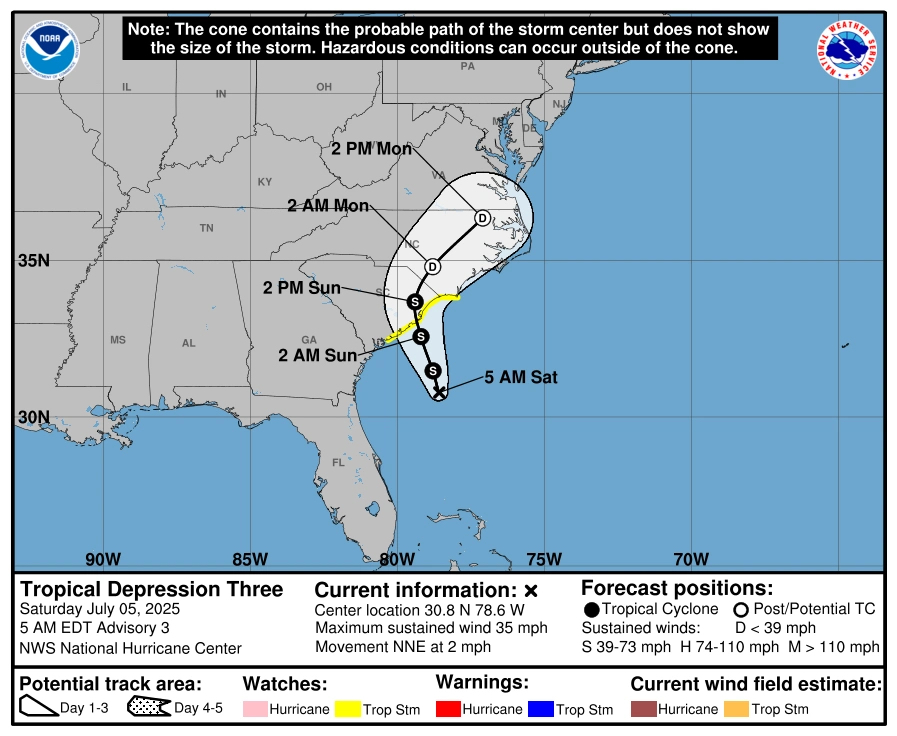 Tropical storm warning by national hurricane center